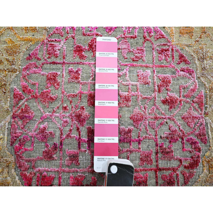 5'1" x 7'4" New Hand Knotted Pink Wool & Silk Rectangle Oriental Rug - MOA10275554