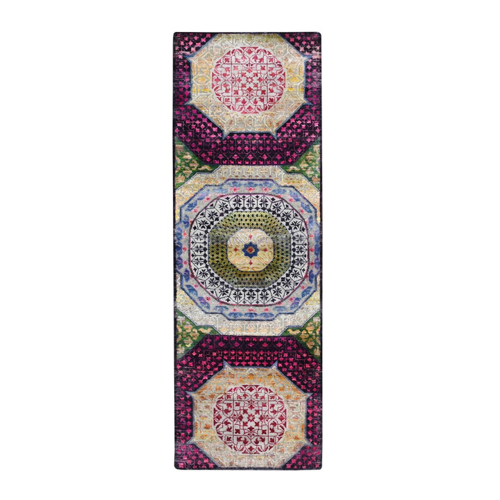 2'9" x 8'1" New Hand Knotted Red Wool & Silk Runner Oriental Rug - MOA10275555
