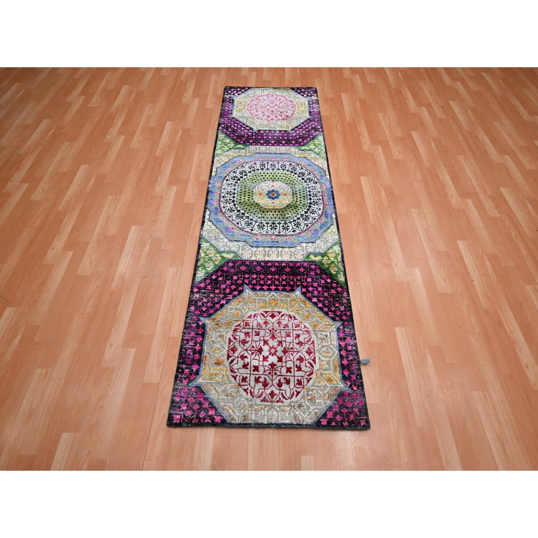 2'9" x 8'1" New Hand Knotted Red Wool & Silk Runner Oriental Rug - MOA10275555