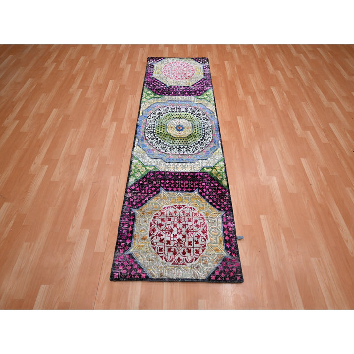 2'9" x 8'1" New Hand Knotted Red Wool & Silk Runner Oriental Rug - MOA10275555