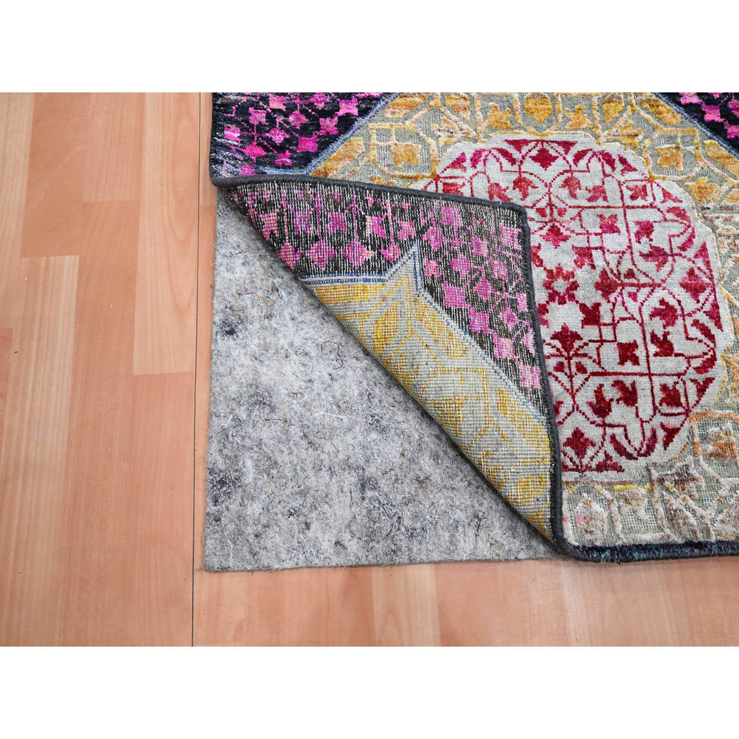2'9" x 8'1" New Hand Knotted Red Wool & Silk Runner Oriental Rug - MOA10275555