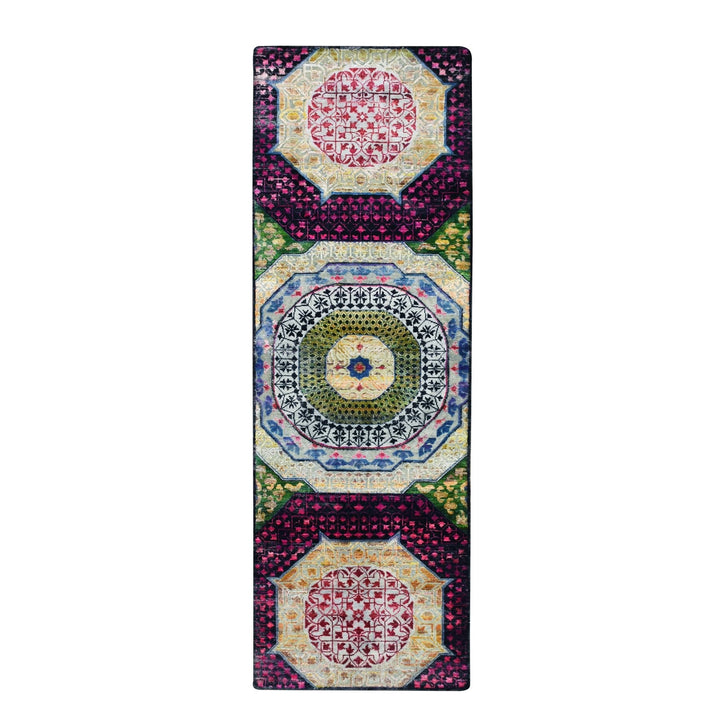 2'8" x 8'1" New Hand Knotted Red Wool & Silk Runner Oriental Rug - MOA10275556