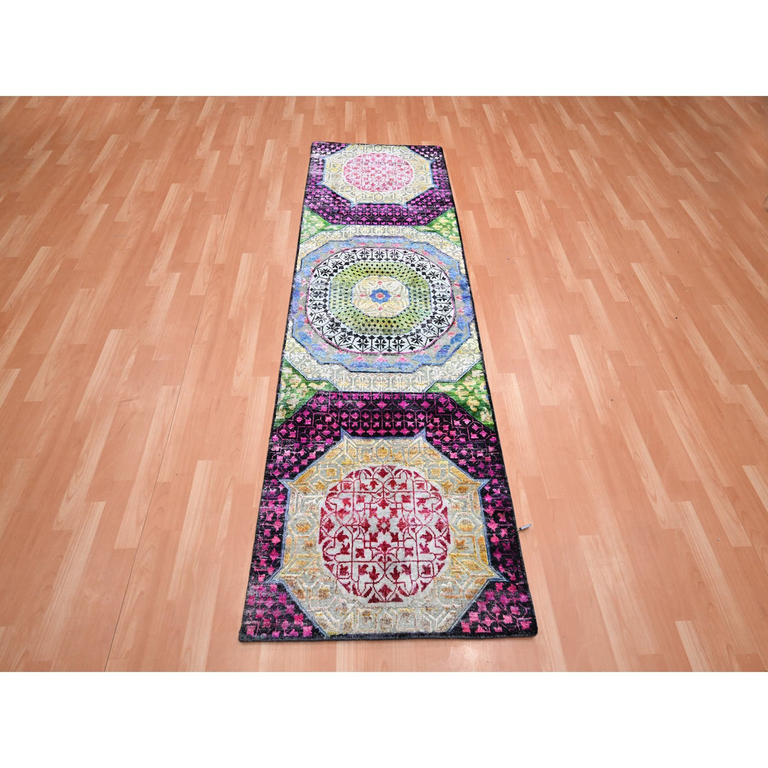 2'8" x 8'1" New Hand Knotted Red Wool & Silk Runner Oriental Rug - MOA10275556