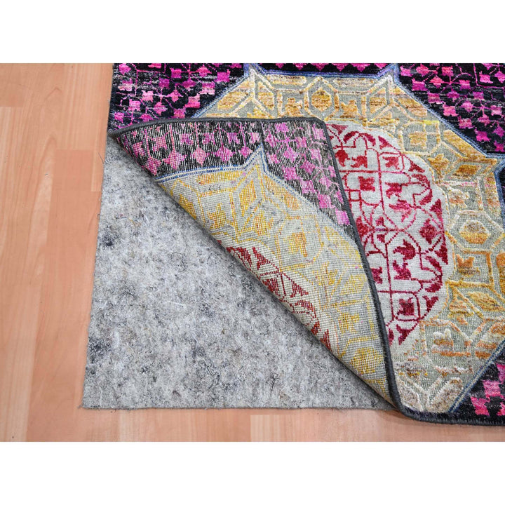 2'8" x 8'1" New Hand Knotted Red Wool & Silk Runner Oriental Rug - MOA10275556