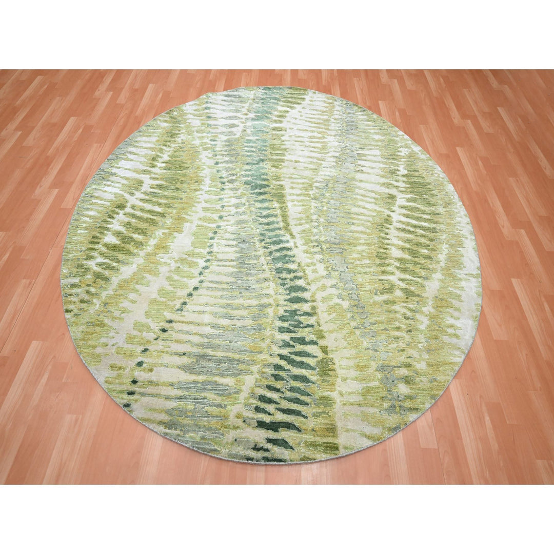 7'11" x 8'0" New Hand Knotted Green Silk Round Oriental Rug - MOA10275558