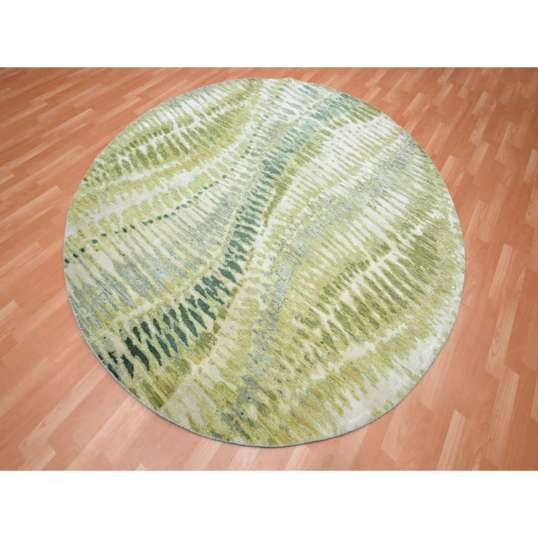 7'11" x 8'0" New Hand Knotted Green Silk Round Oriental Rug - MOA10275558