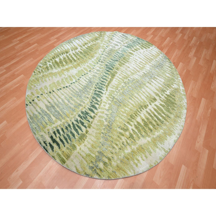 7'11" x 8'0" New Hand Knotted Green Silk Round Oriental Rug - MOA10275558