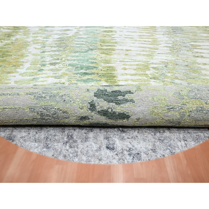 7'11" x 8'0" New Hand Knotted Green Silk Round Oriental Rug - MOA10275558