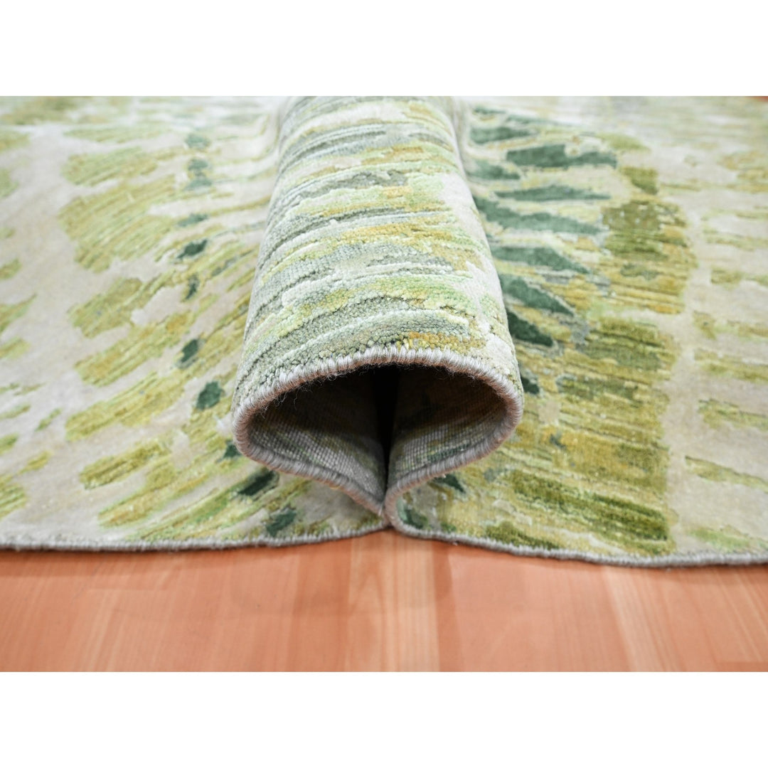 7'11" x 8'0" New Hand Knotted Green Silk Round Oriental Rug - MOA10275558