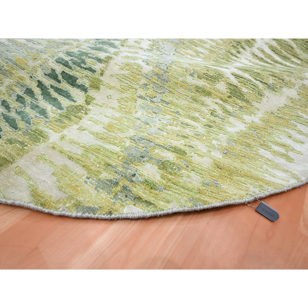 7'11" x 8'0" New Hand Knotted Green Silk Round Oriental Rug - MOA10275558