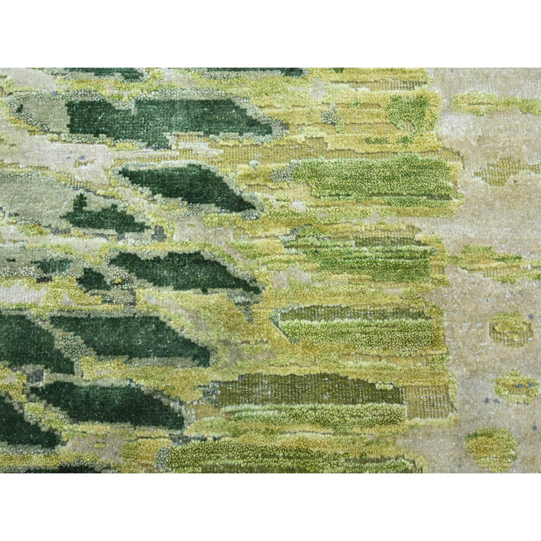 7'11" x 8'0" New Hand Knotted Green Silk Round Oriental Rug - MOA10275558