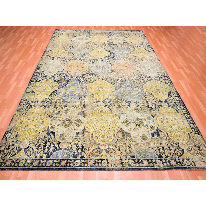 9'1" x 11'9" New Hand Knotted Black Wool Rectangle Oriental Rug - MOA10275559