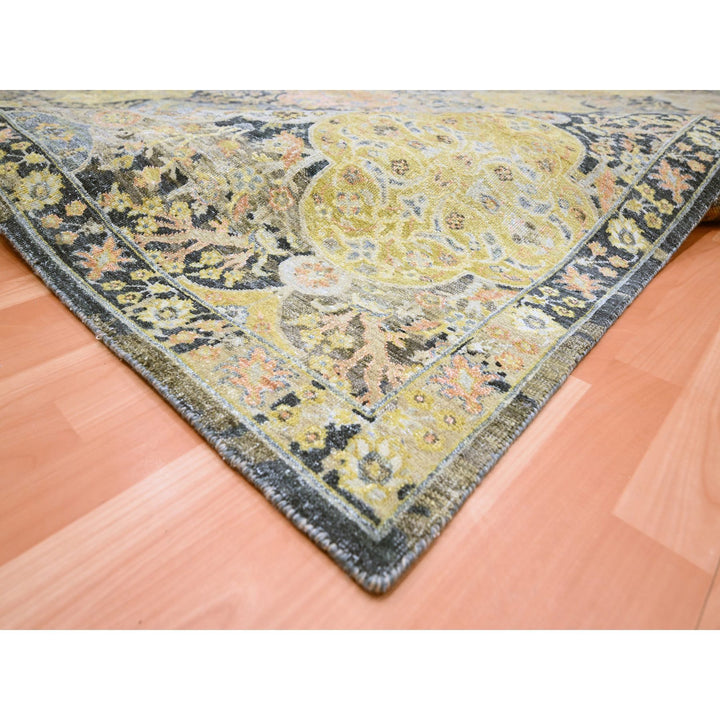 9'1" x 11'9" New Hand Knotted Black Wool Rectangle Oriental Rug - MOA10275559