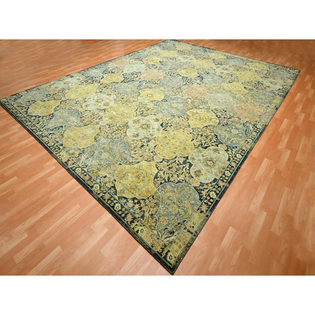 11'11" x 15'7" New Hand Knotted Black Wool Rectangle Oriental Rug - MOA10275560