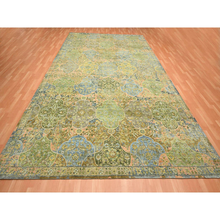 10'0" x 14'3" New Hand Knotted Green Wool Rectangle Oriental Rug - MOA10275561