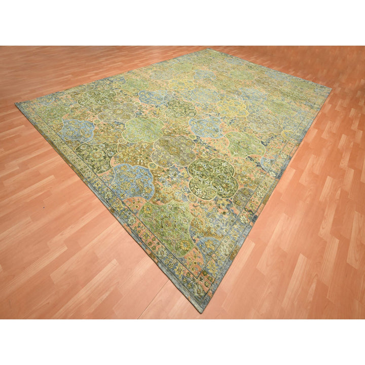 10'0" x 14'3" New Hand Knotted Green Wool Rectangle Oriental Rug - MOA10275561