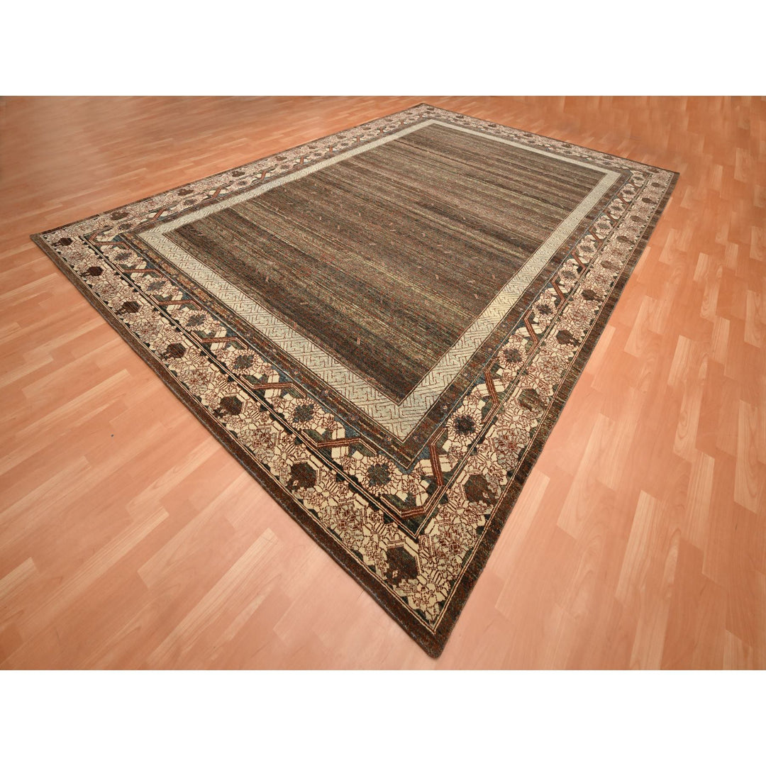 9'11" x 14'3" New Hand Knotted Brown Wool Rectangle Oriental Rug - MOA10275562