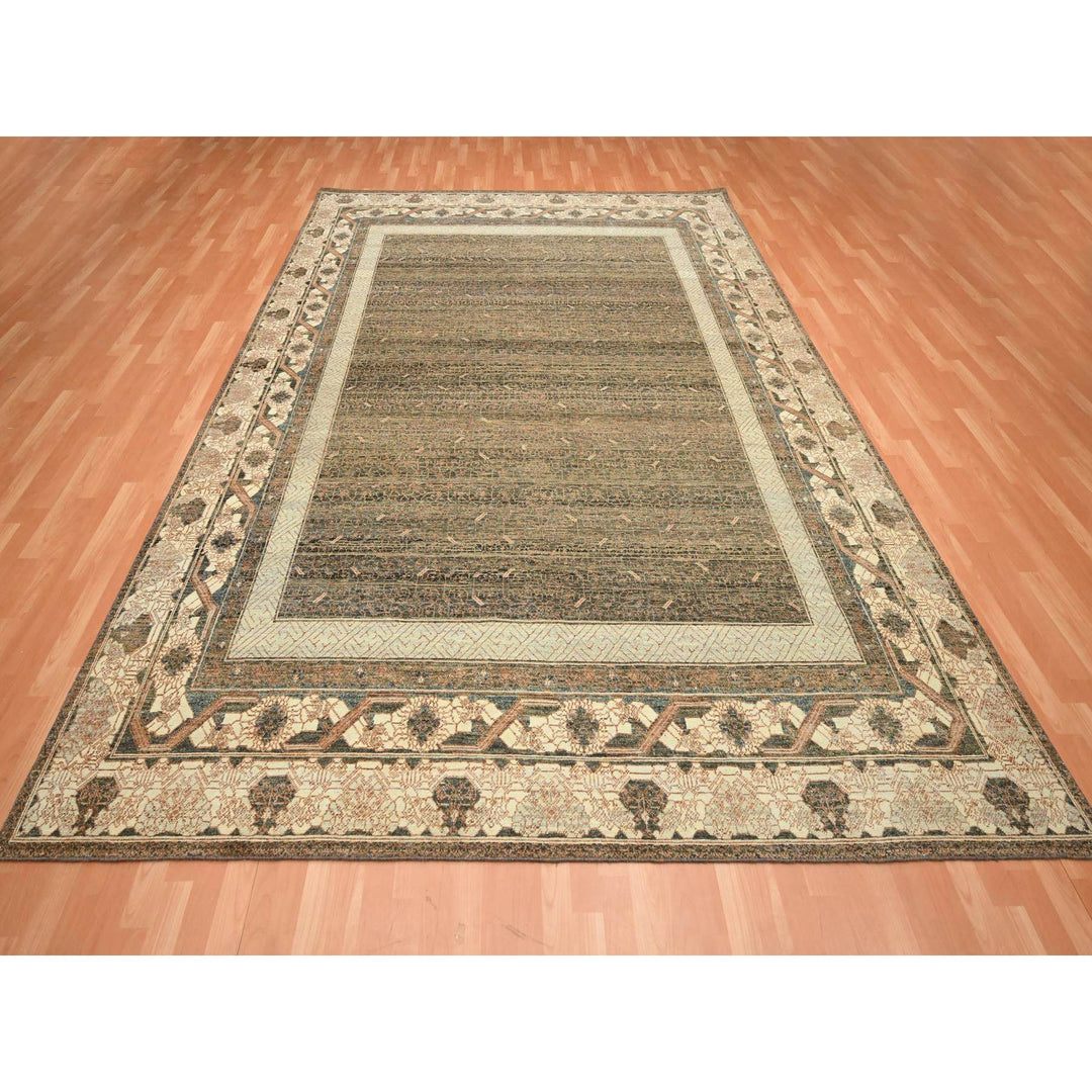 9'0" x 11'10" New Hand Knotted Brown Wool Rectangle Oriental Rug - MOA10275563