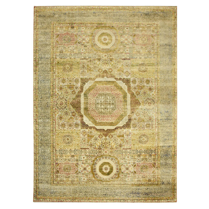 9'11" x 13'9" New Hand Knotted Green Wool & Silk Rectangle Oriental Rug - MOA10275566