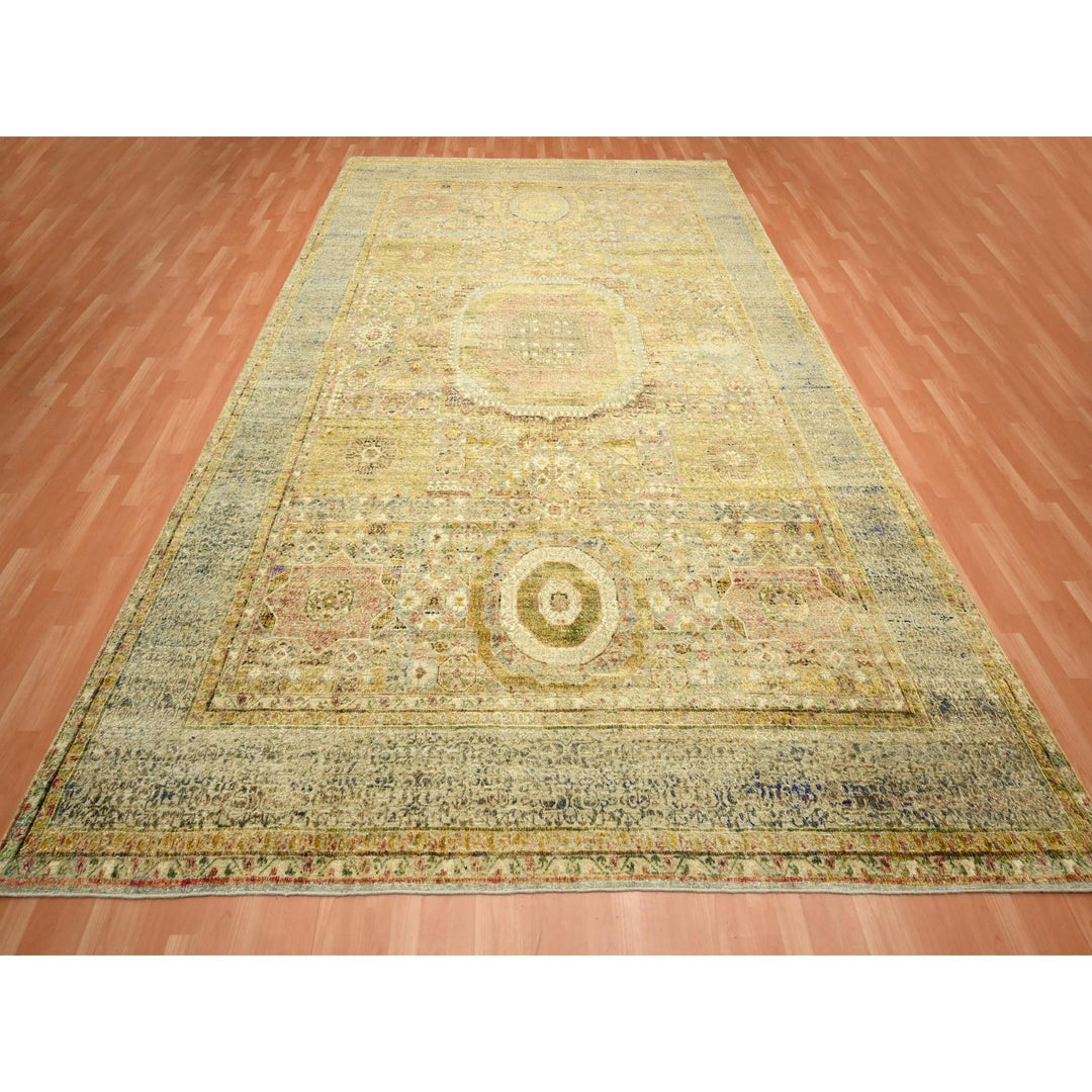 9'11" x 13'9" New Hand Knotted Green Wool & Silk Rectangle Oriental Rug - MOA10275566