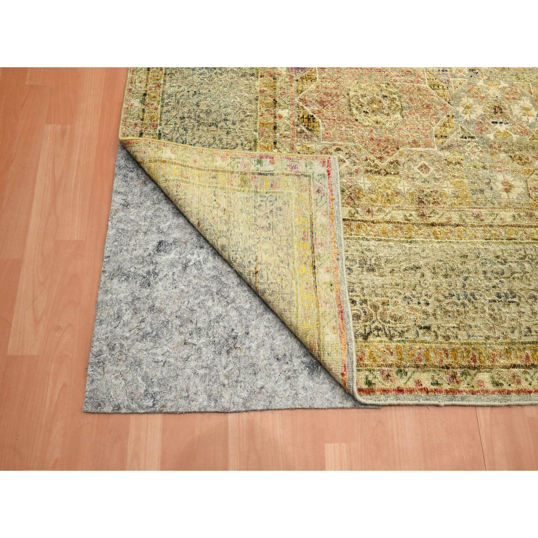 9'11" x 13'9" New Hand Knotted Green Wool & Silk Rectangle Oriental Rug - MOA10275566