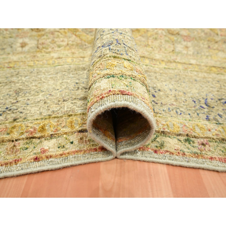 9'11" x 13'9" New Hand Knotted Green Wool & Silk Rectangle Oriental Rug - MOA10275566