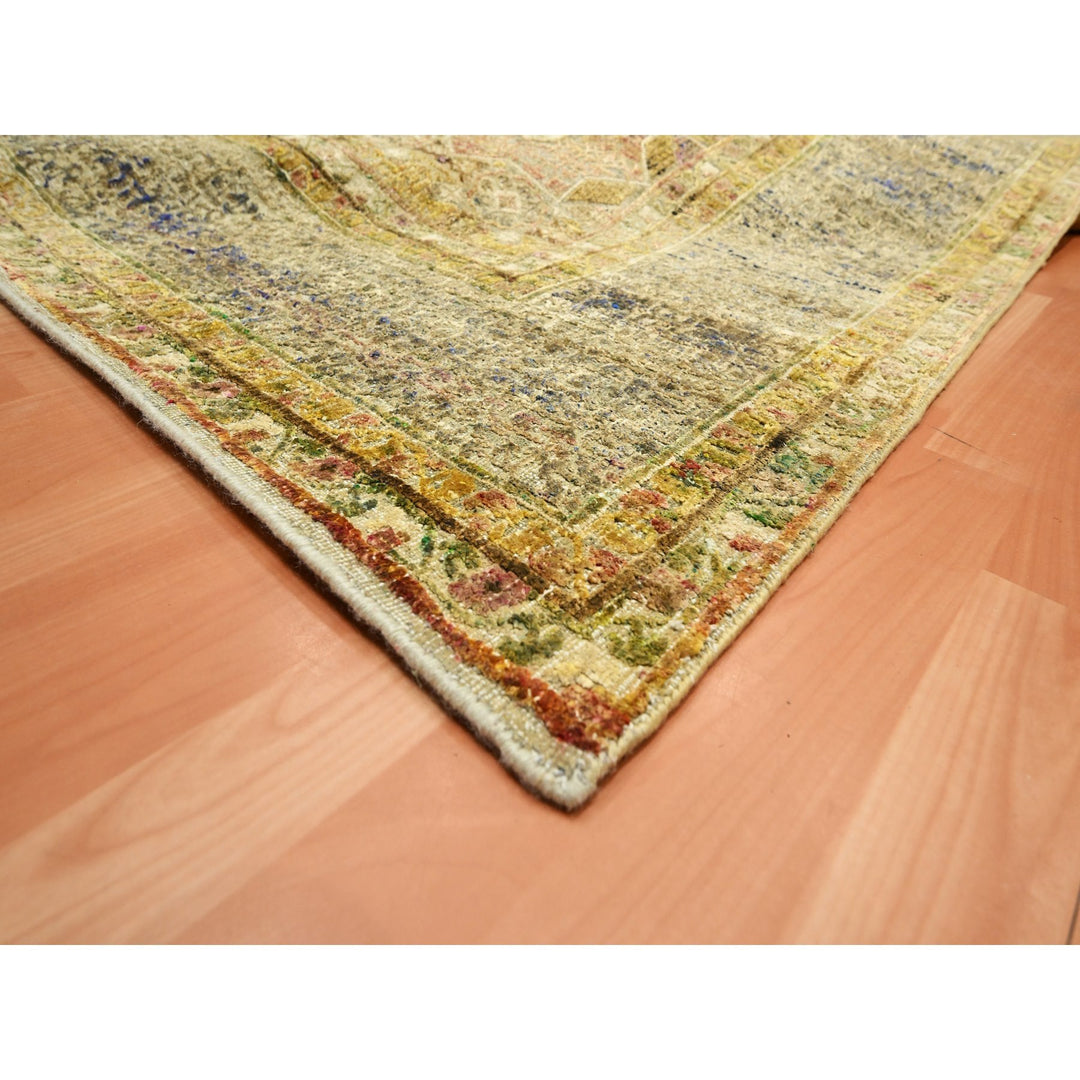 9'11" x 13'9" New Hand Knotted Green Wool & Silk Rectangle Oriental Rug - MOA10275566