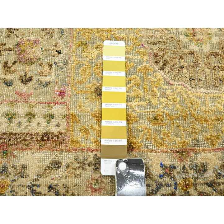 9'11" x 13'9" New Hand Knotted Green Wool & Silk Rectangle Oriental Rug - MOA10275566