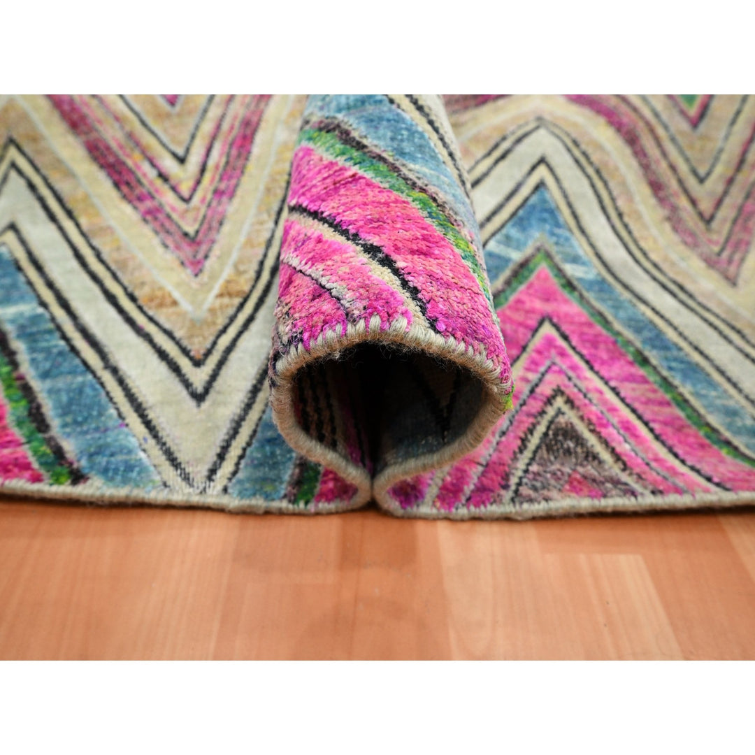 11'8" x 11'9" New Hand Knotted Pink Wool & Silk Round Oriental Rug - MOA10275567
