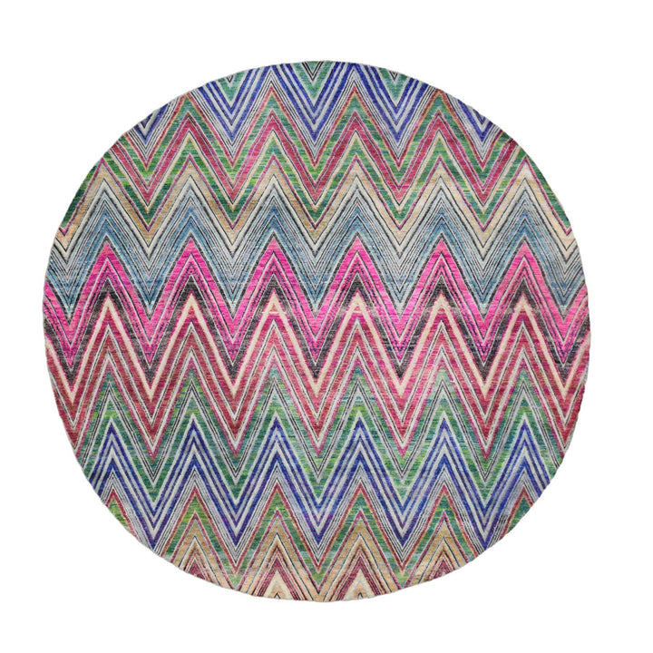 9'8" x 9'10" New Hand Knotted Pink Wool & Silk Round Oriental Rug - MOA10275568