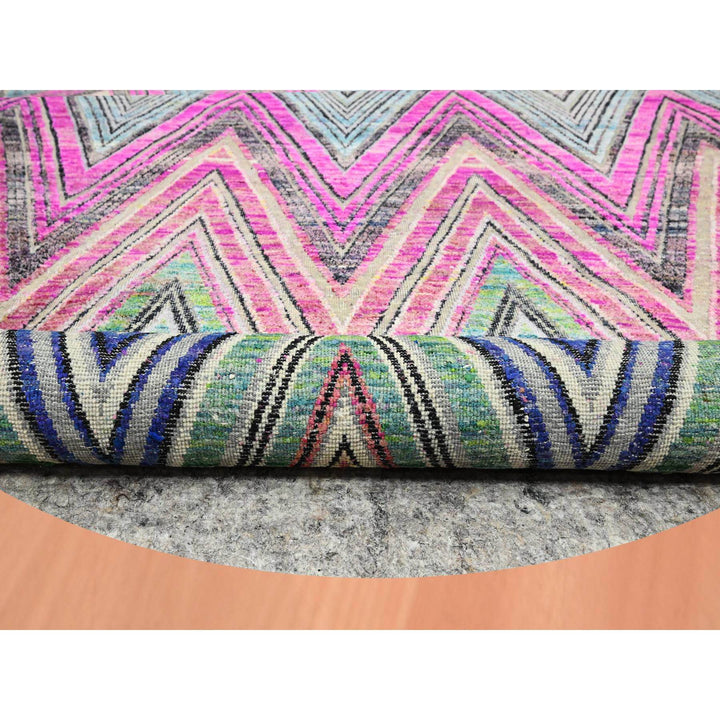 9'8" x 9'10" New Hand Knotted Pink Wool & Silk Round Oriental Rug - MOA10275568