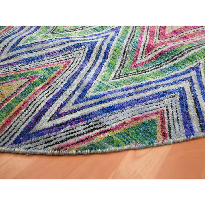 9'8" x 9'10" New Hand Knotted Pink Wool & Silk Round Oriental Rug - MOA10275568