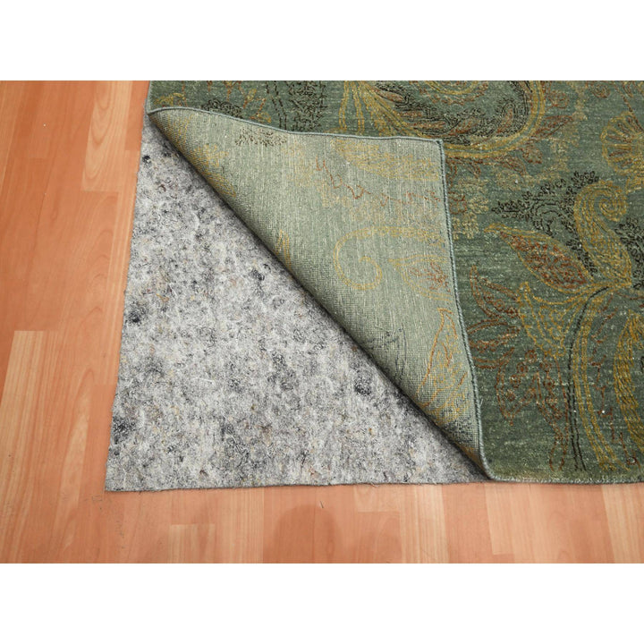 8'11" x 11'8" New Hand Knotted Green Wool & Silk Rectangle Oriental Rug - MOA10275569