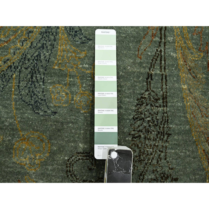 8'11" x 11'8" New Hand Knotted Green Wool & Silk Rectangle Oriental Rug - MOA10275569