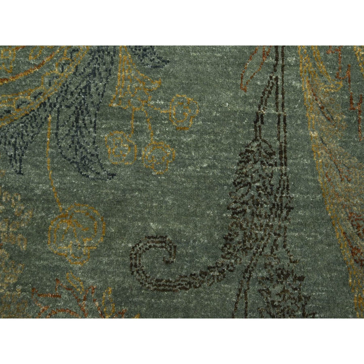8'11" x 11'8" New Hand Knotted Green Wool & Silk Rectangle Oriental Rug - MOA10275569