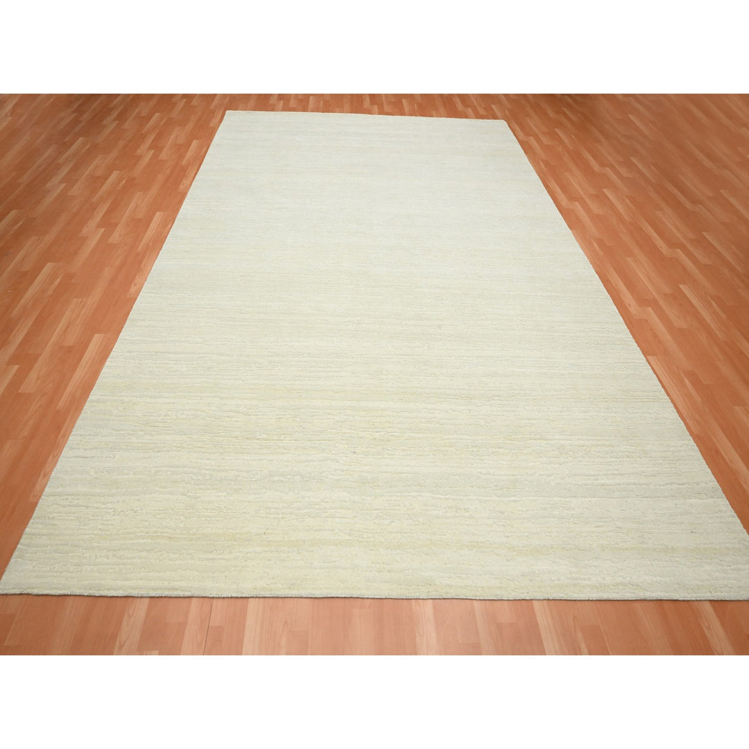 9'0" x 11'10" New Hand Knotted Ivory Wool Rectangle Oriental Rug - MOA10275570