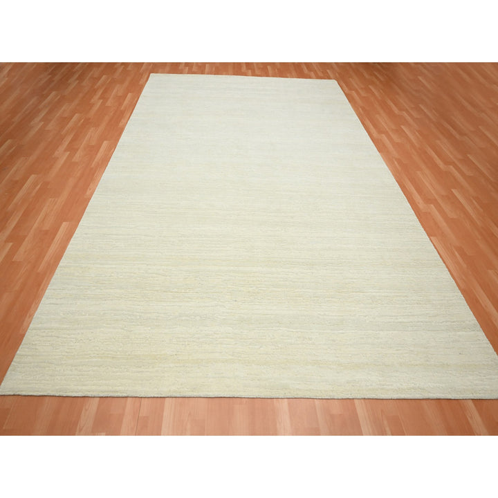 9'0" x 11'10" New Hand Knotted Ivory Wool Rectangle Oriental Rug - MOA10275570