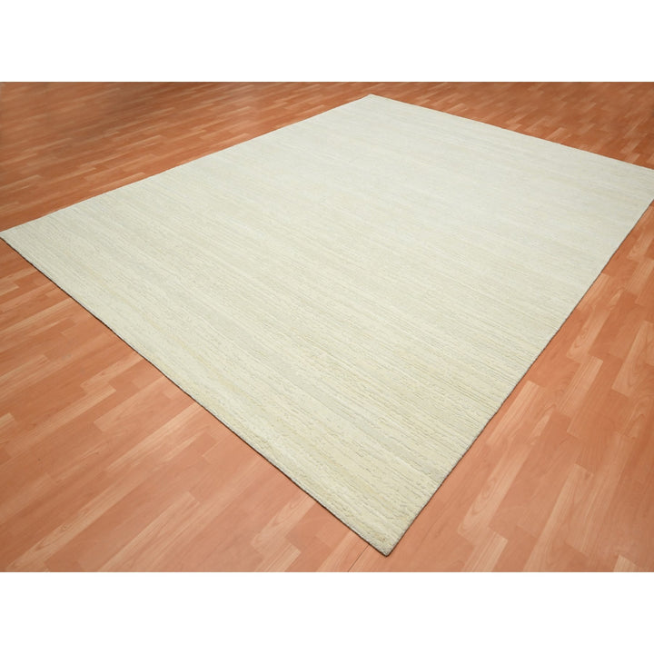 9'0" x 11'10" New Hand Knotted Ivory Wool Rectangle Oriental Rug - MOA10275570