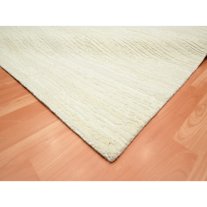 9'0" x 11'10" New Hand Knotted Ivory Wool Rectangle Oriental Rug - MOA10275570
