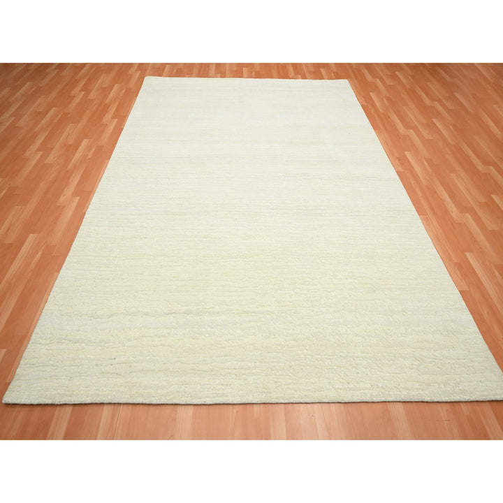 7'10" x 10'1" New Hand Knotted Ivory Wool Rectangle Oriental Rug - MOA10275571