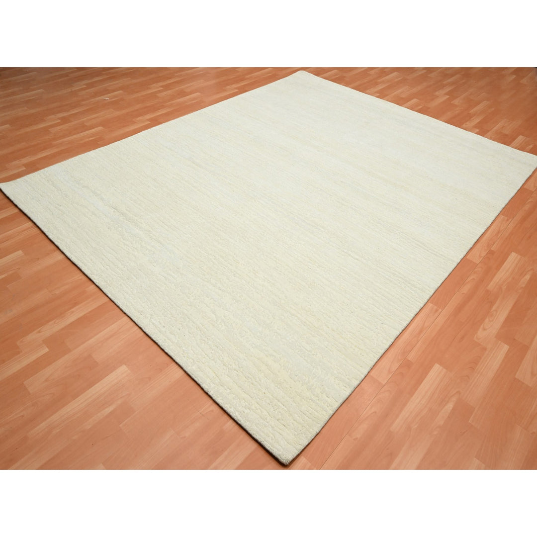 7'10" x 10'1" New Hand Knotted Ivory Wool Rectangle Oriental Rug - MOA10275571