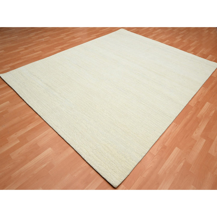 7'10" x 10'1" New Hand Knotted Ivory Wool Rectangle Oriental Rug - MOA10275571