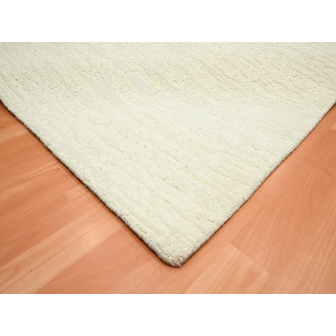 7'10" x 10'1" New Hand Knotted Ivory Wool Rectangle Oriental Rug - MOA10275571