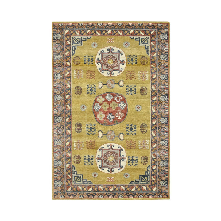 6'1" x 9'4" New Hand Knotted Green Wool Rectangle Oriental Rug - MOA10275572