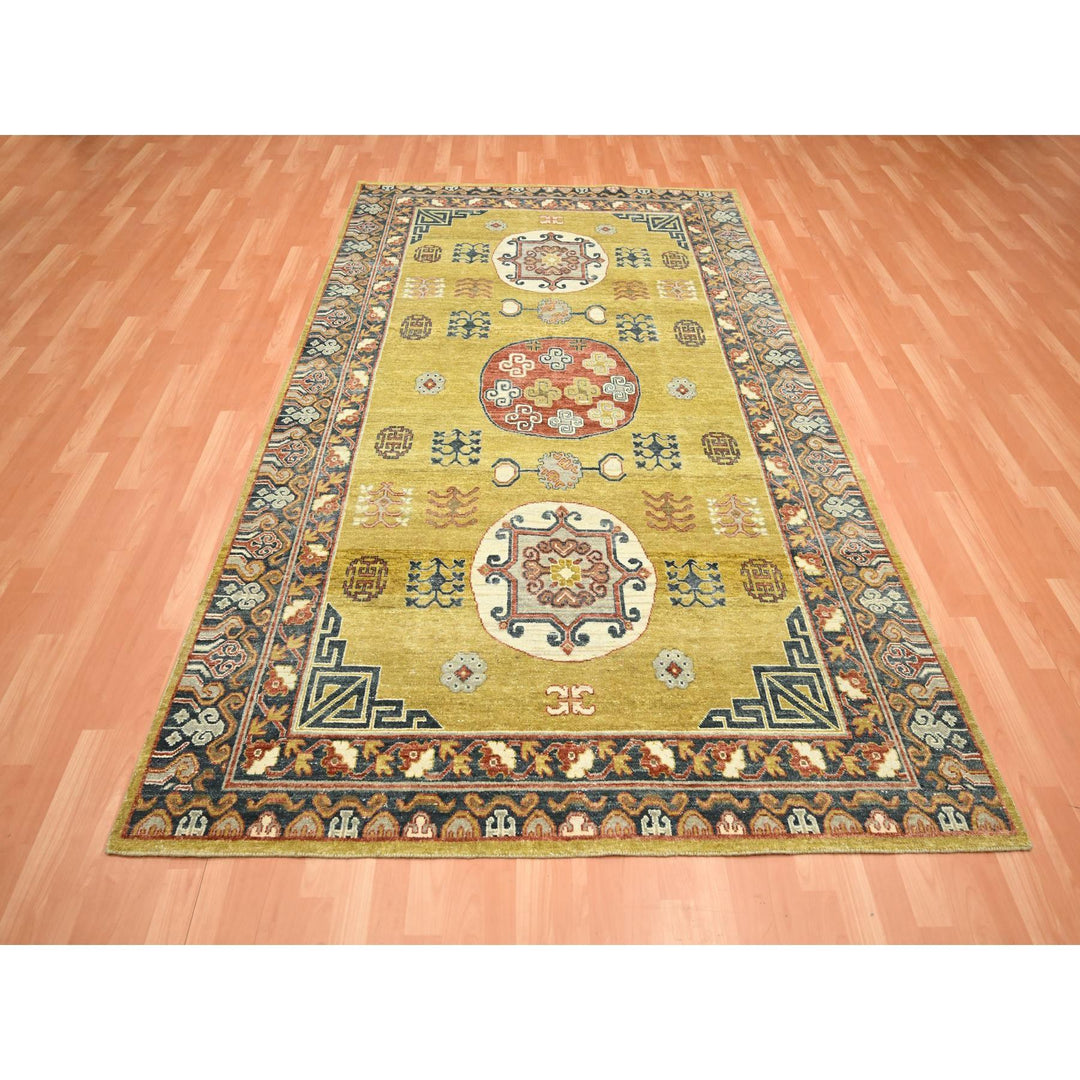 6'1" x 9'4" New Hand Knotted Green Wool Rectangle Oriental Rug - MOA10275572