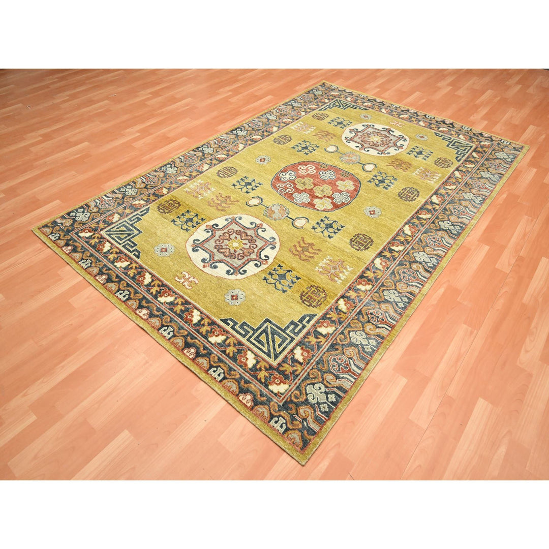 6'1" x 9'4" New Hand Knotted Green Wool Rectangle Oriental Rug - MOA10275572