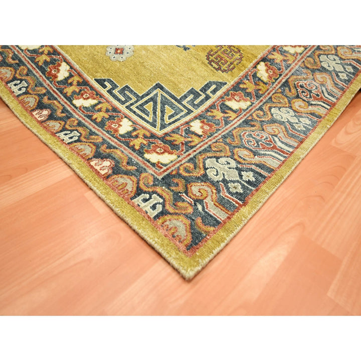 6'1" x 9'4" New Hand Knotted Green Wool Rectangle Oriental Rug - MOA10275572