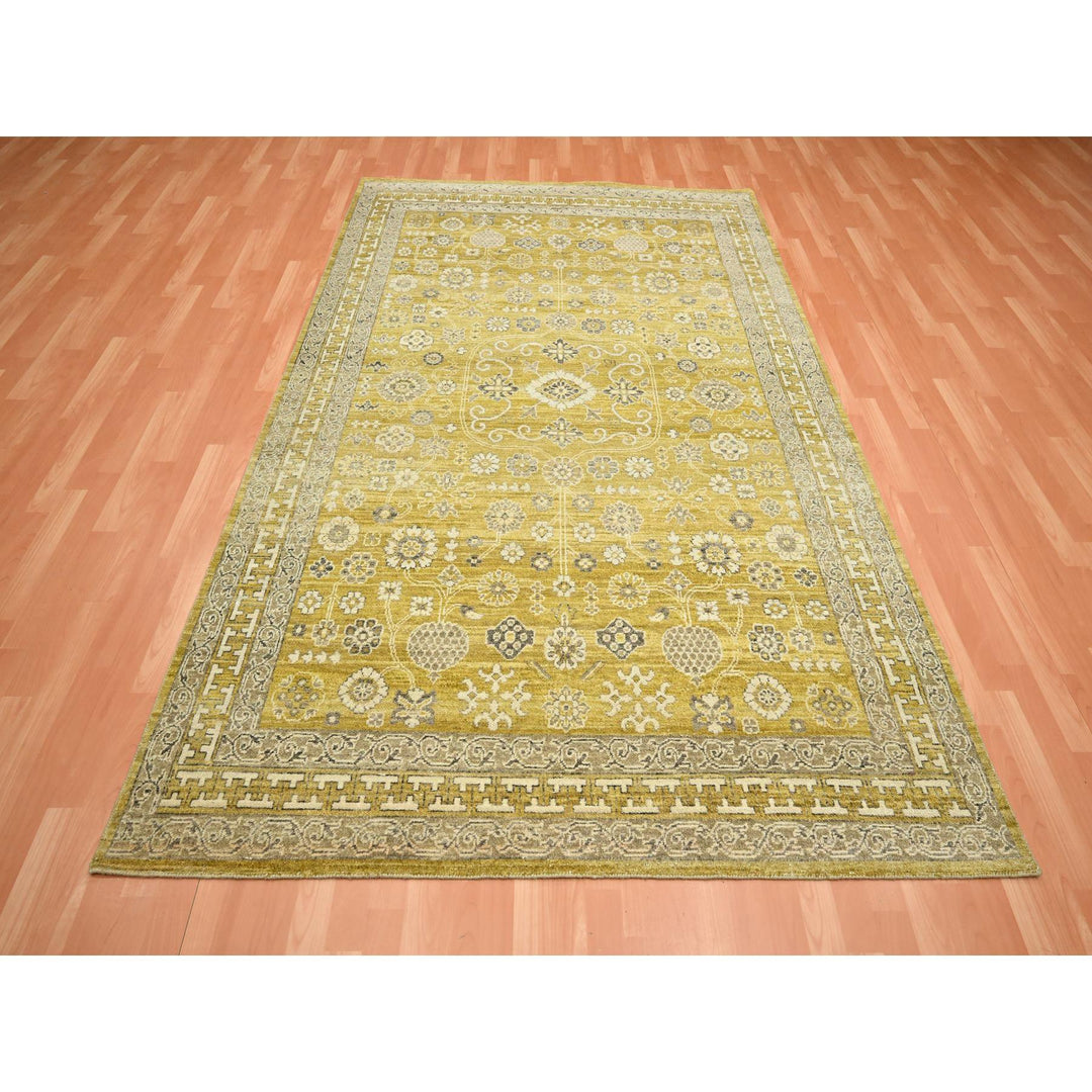 6'2" x 9'3" New Hand Knotted Green Wool Rectangle Oriental Rug - MOA10275573
