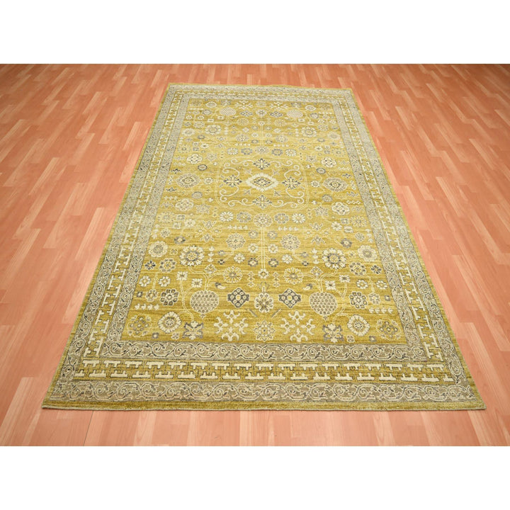 6'2" x 9'3" New Hand Knotted Green Wool Rectangle Oriental Rug - MOA10275573