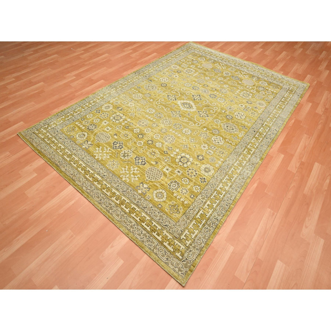 6'2" x 9'3" New Hand Knotted Green Wool Rectangle Oriental Rug - MOA10275573